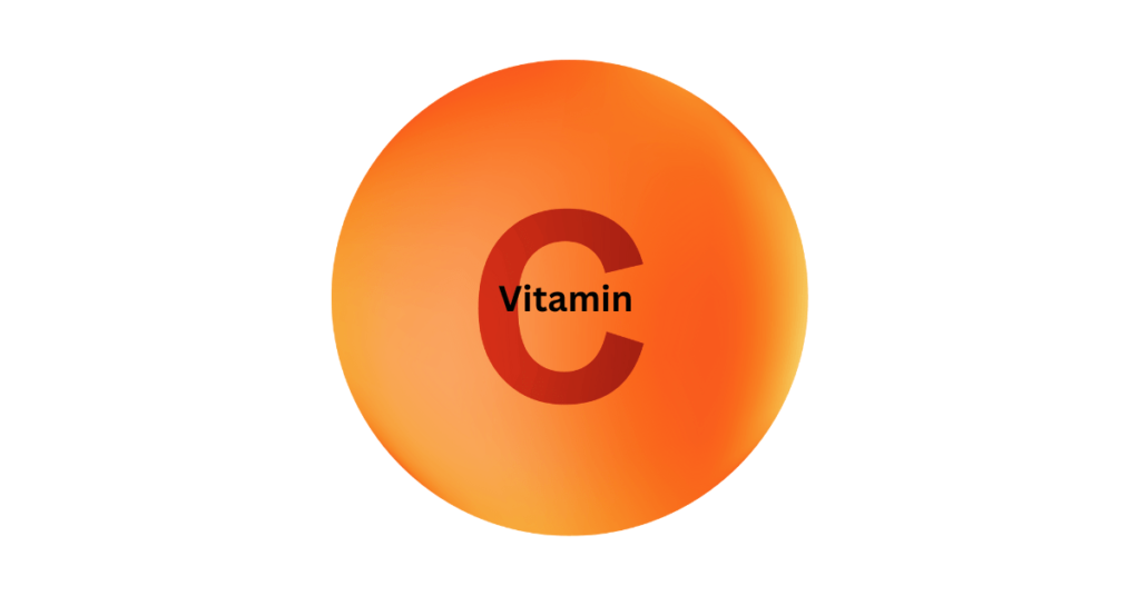 An illustrative image, an orange circle with letter C and word vitamin