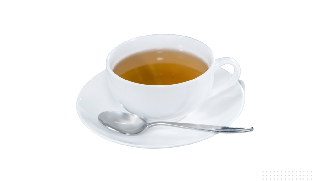 An illustrative image of a white cup containing fennel tea on a saucer