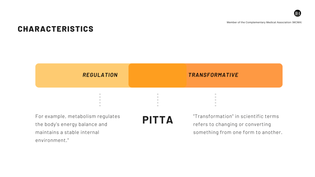 An illustrative chart of PItta dosha core characteristics