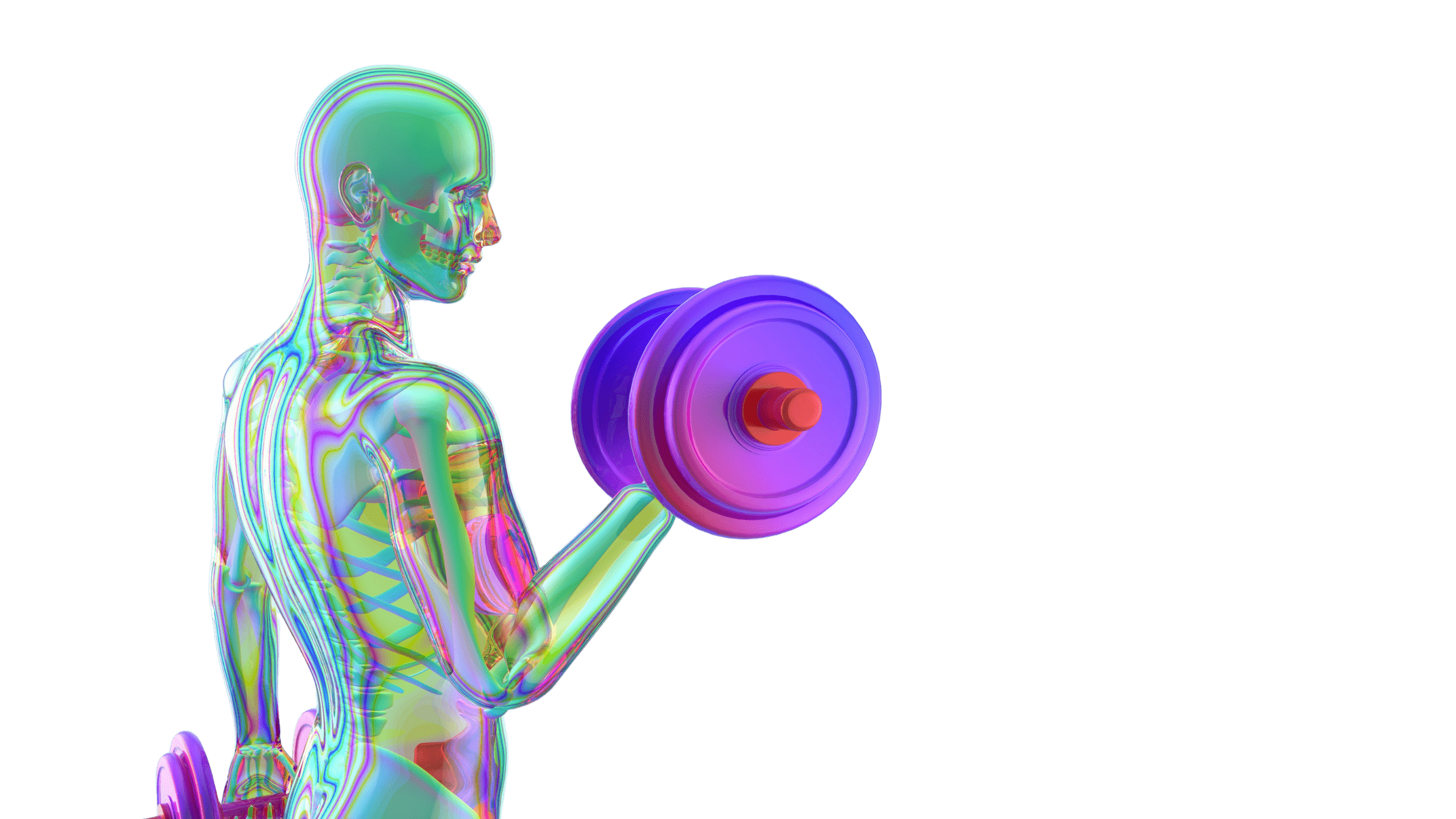 An illustrative image of colourful female holding weights in a fitness routine