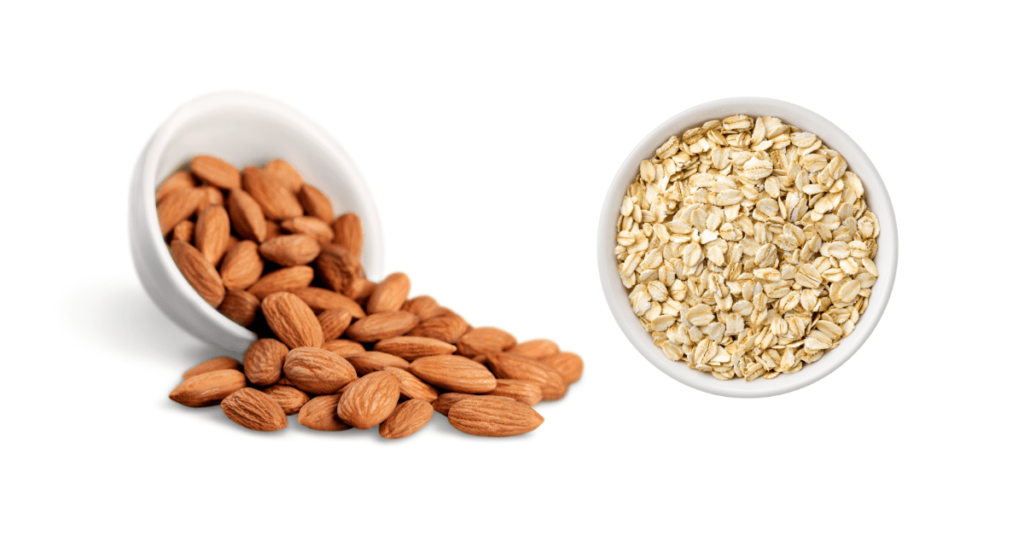 An illustrative image: personalized diet, bowl of organic oats and almonds