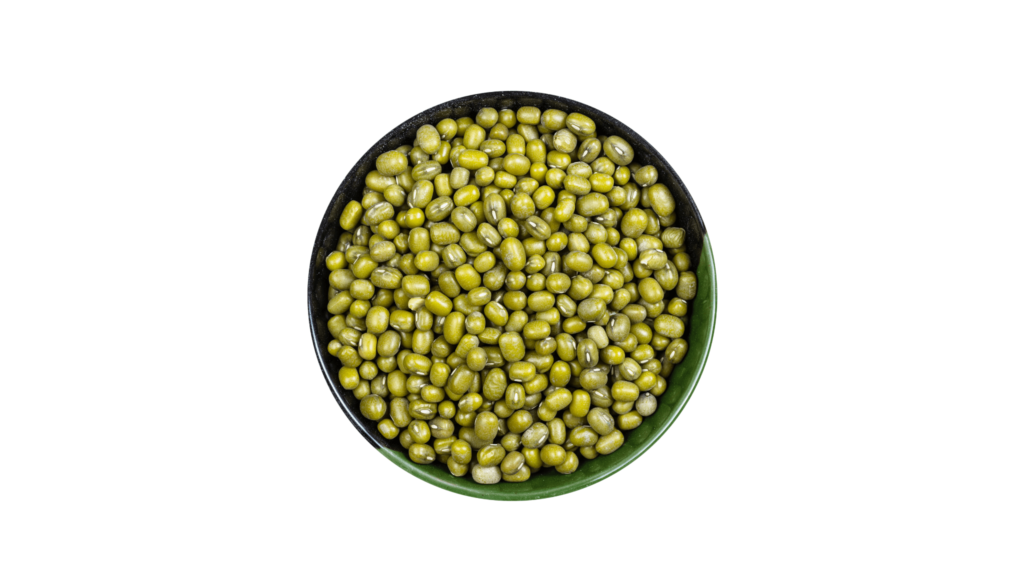 An illustrative image of a bowl of whole dry mung bean before cooking or pre-soaking in water