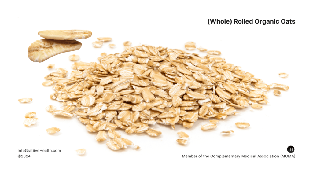 An illustrative image of whole organic oats on white background