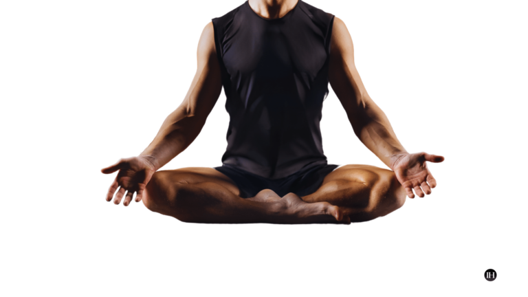 An illustrative image of a male practising meditation against a white background