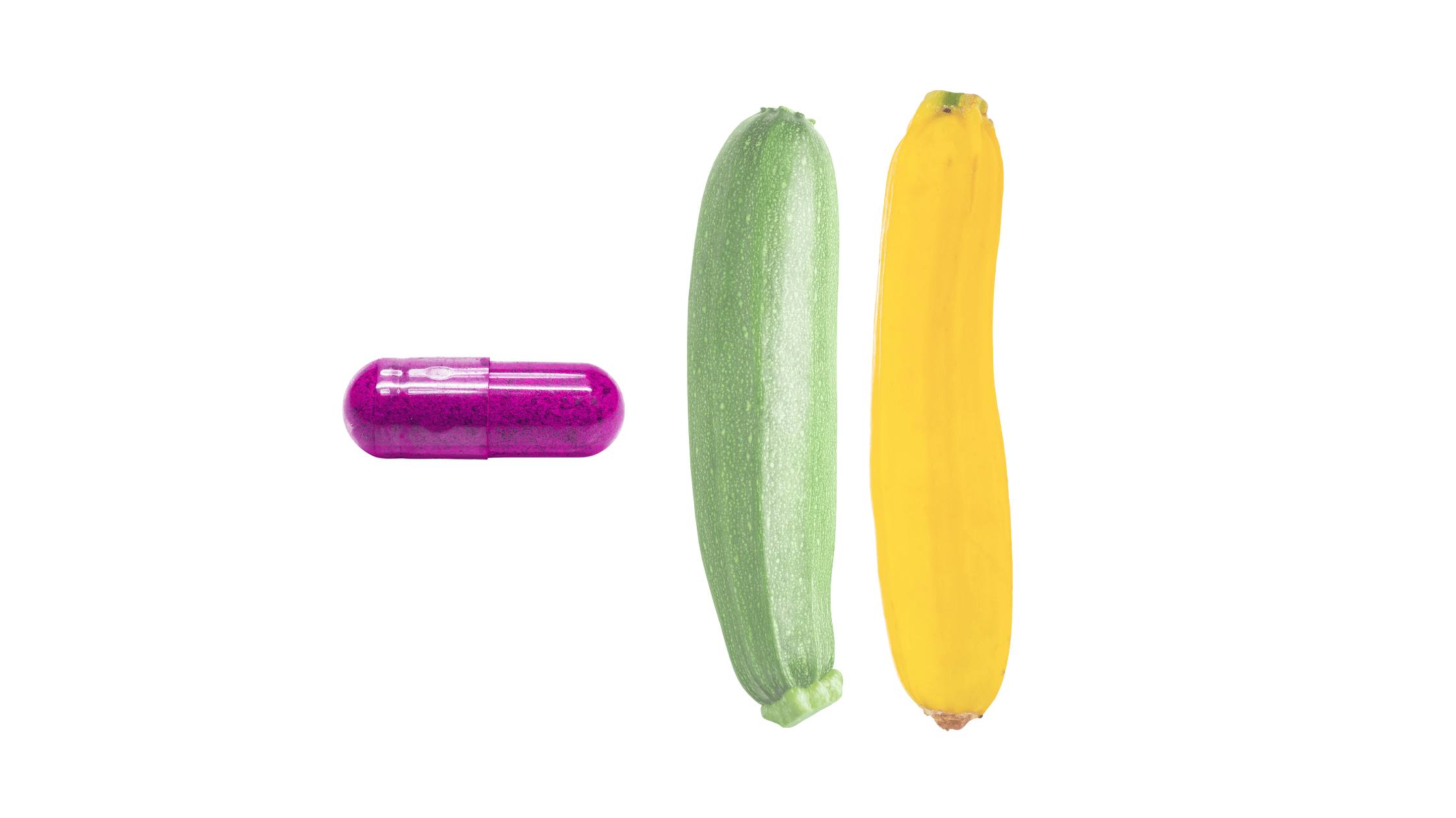 An image featuring green and yellow courgettes alongside a herbal capsule on a white background.