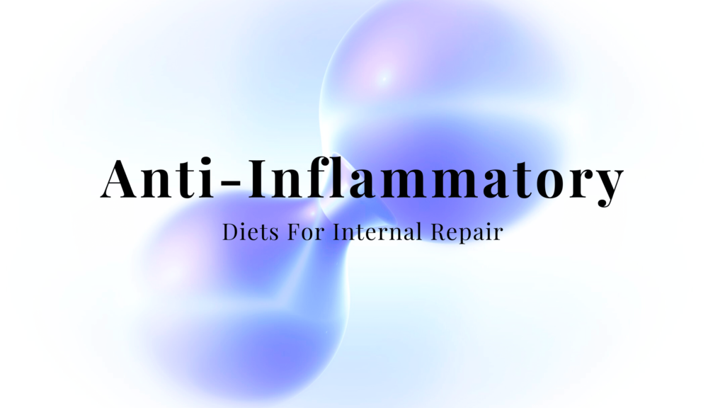 An image featuring a purple and blue object on a white background, accompanied by the text "Anti-inflammatory Diets for Internal Repair